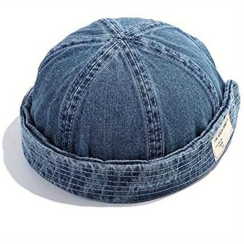 Retro Brimless Denim Docker Hat for Men