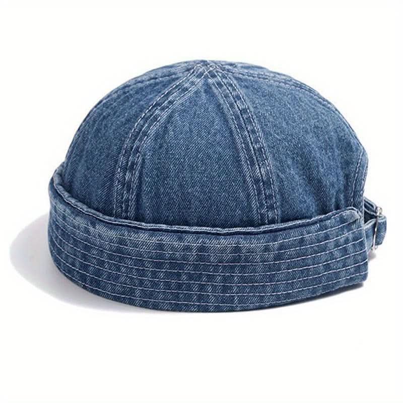 Retro Brimless Denim Docker Hat for Men