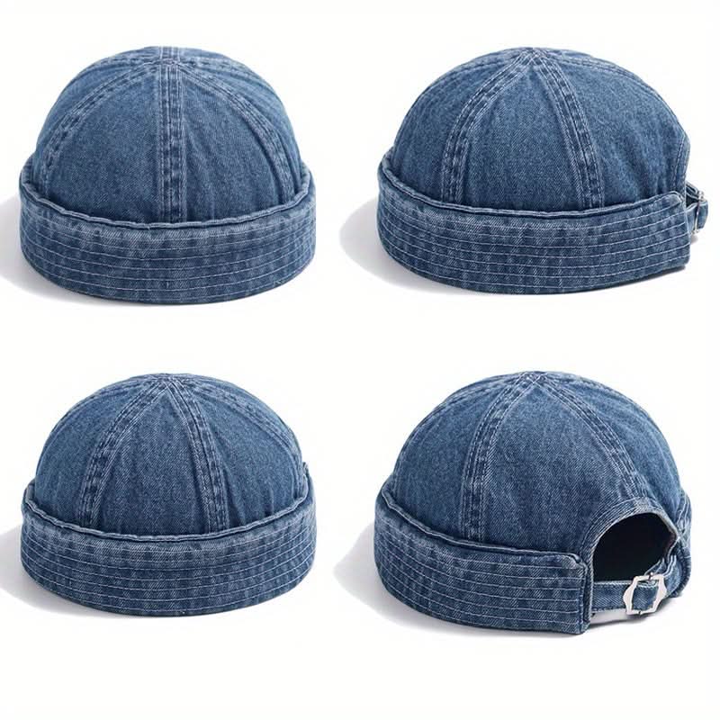 Retro Brimless Denim Docker Hat for Men