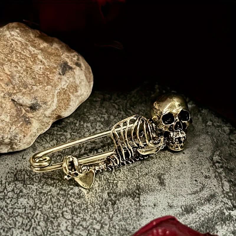 Vintage Gothic Skull Head Brooch Pin