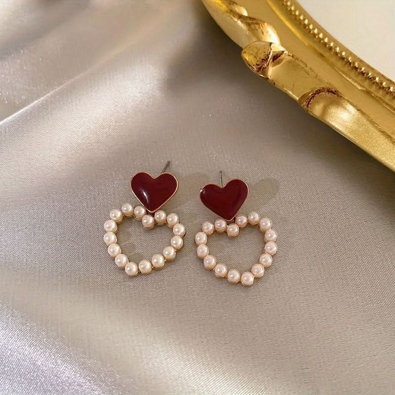5 Pairs Heart & Pearl Stud Earrings Set