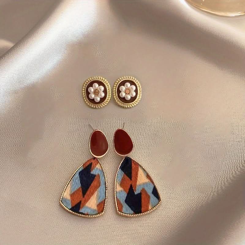 5 Pairs Heart & Pearl Stud Earrings Set
