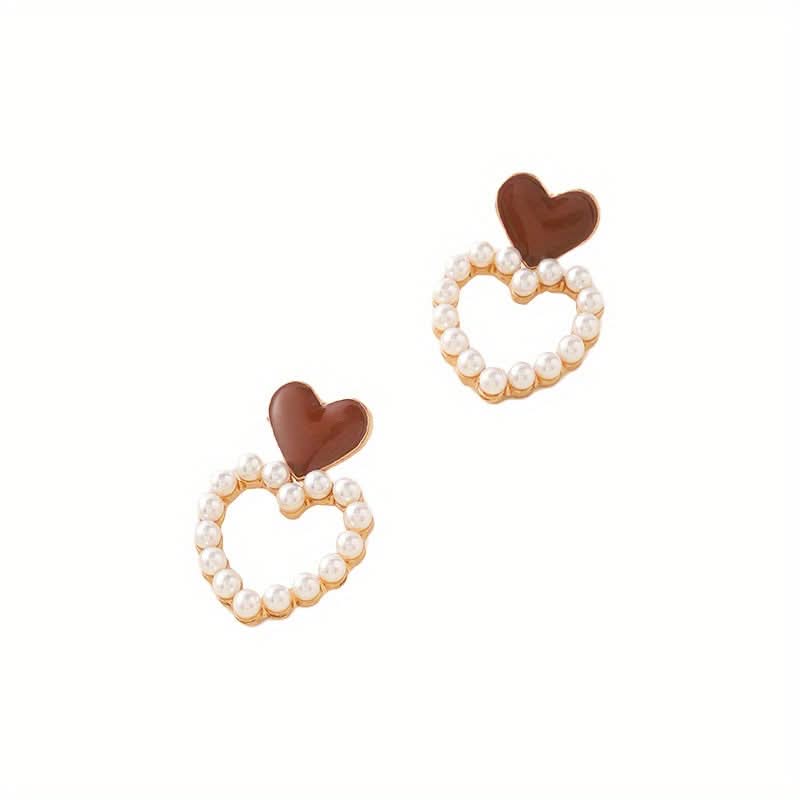 5 Pairs Heart & Pearl Stud Earrings Set