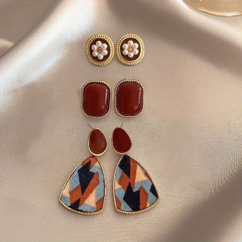 5 Pairs Heart & Pearl Stud Earrings Set