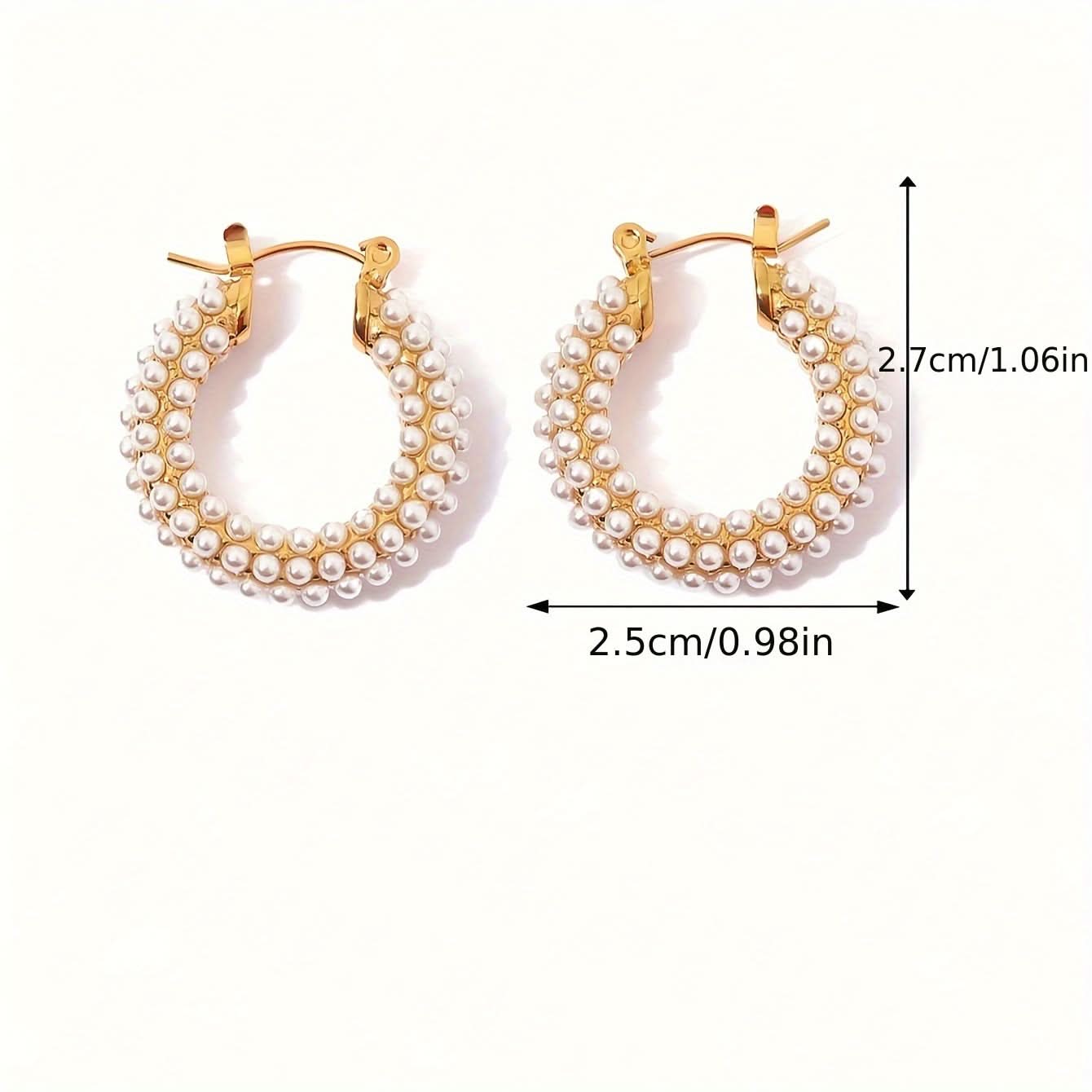 Vintage Pearl Hoop Earrings in Stainless Steel