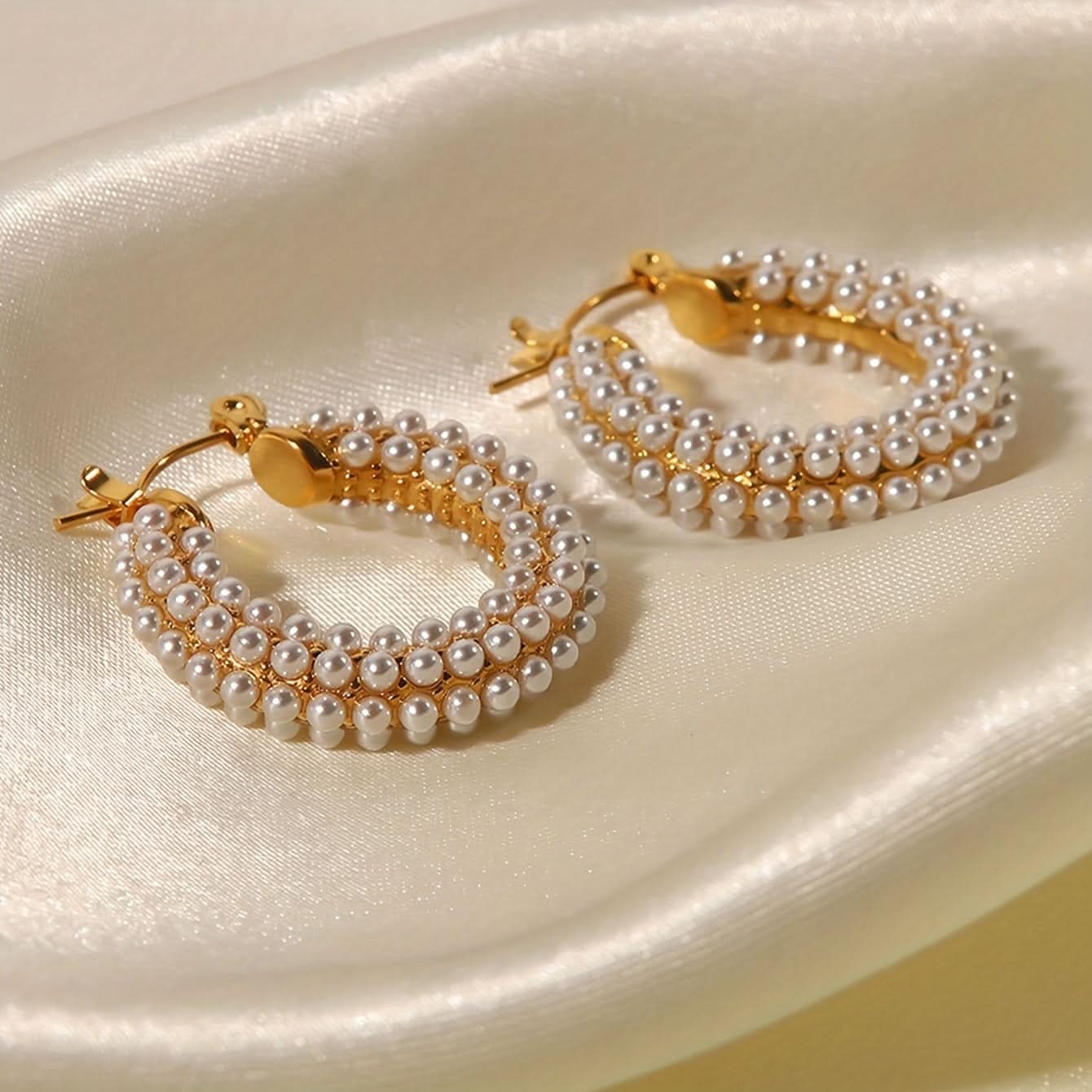 Vintage Pearl Hoop Earrings in Stainless Steel