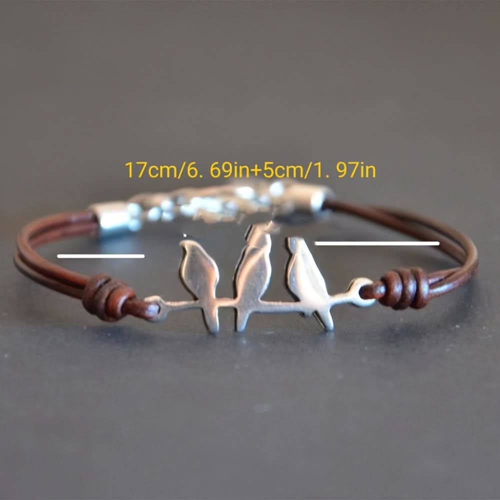 Leather Bird Bracelet, Retro Alloy Charm