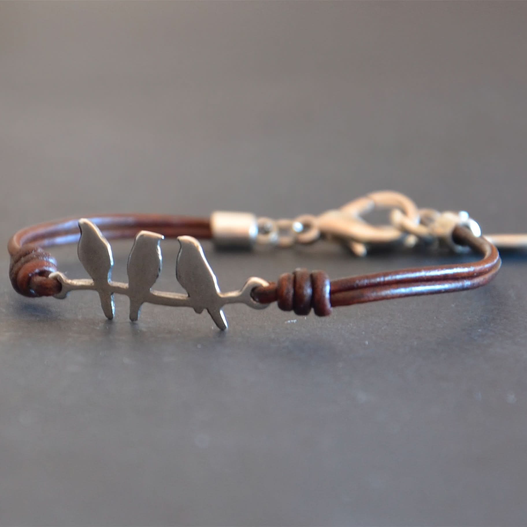Leather Bird Bracelet, Retro Alloy Charm