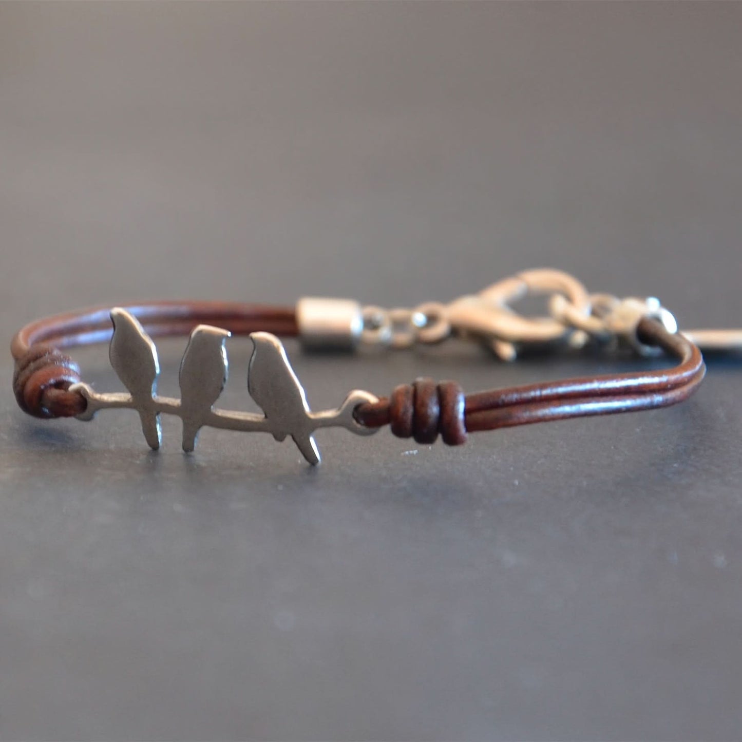 Leather Bird Bracelet, Retro Alloy Charm