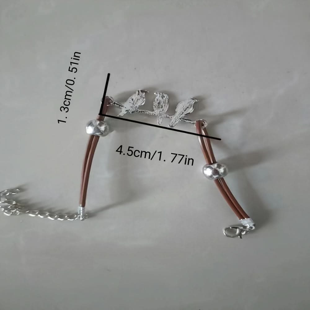 Leather Bird Bracelet, Retro Alloy Charm
