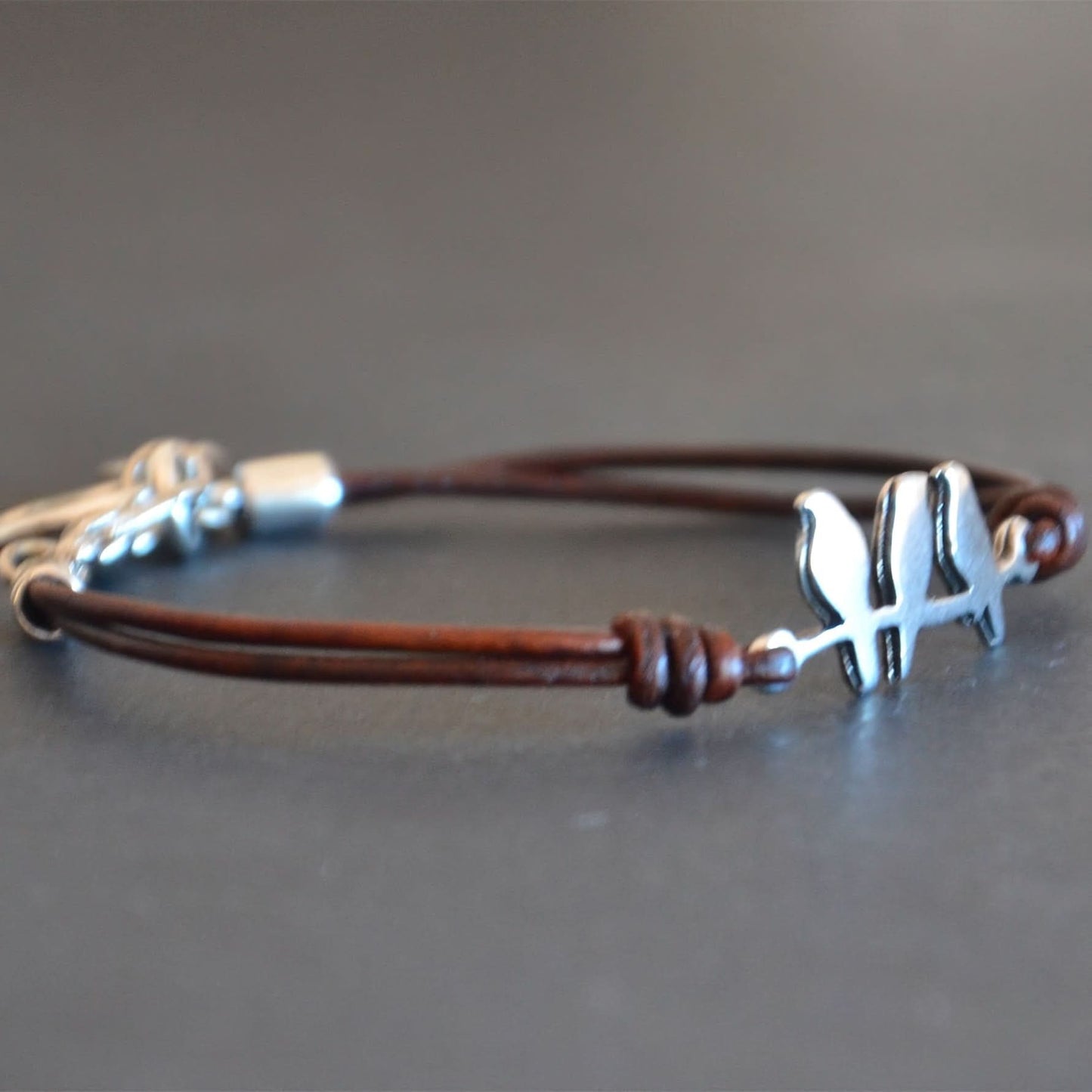 Leather Bird Bracelet, Retro Alloy Charm