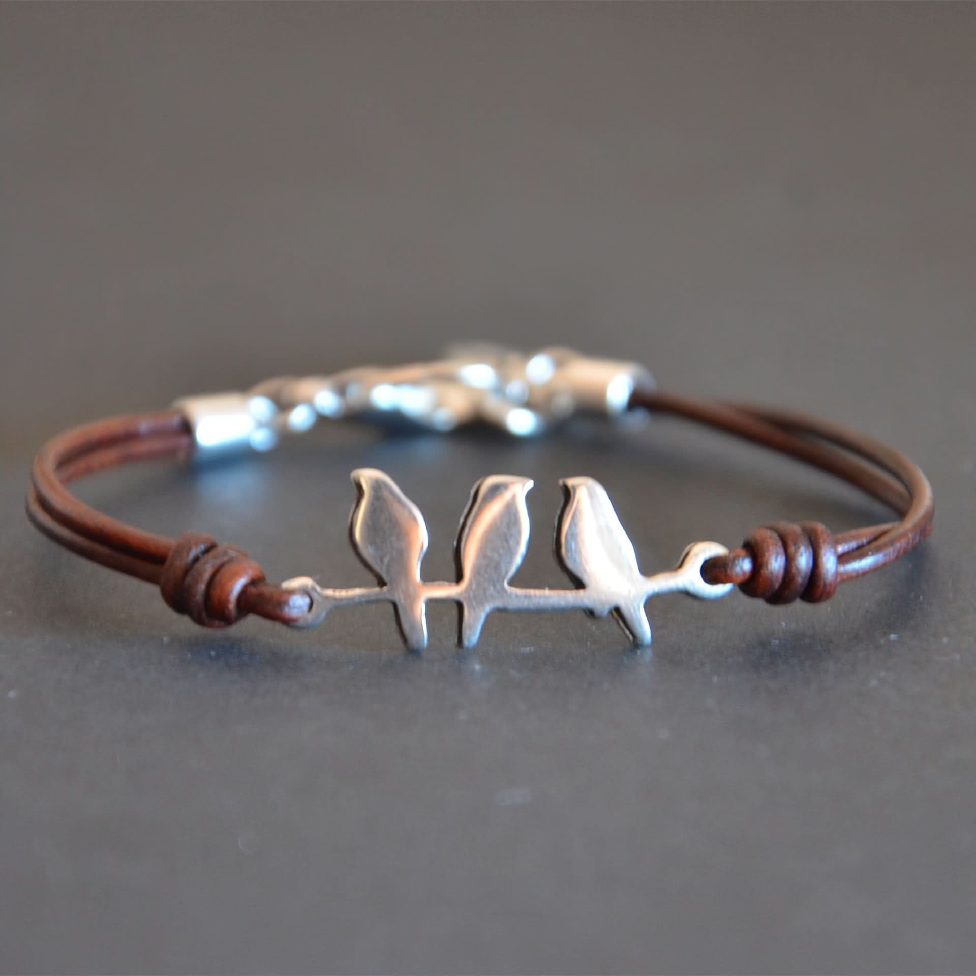 Leather Bird Bracelet, Retro Alloy Charm