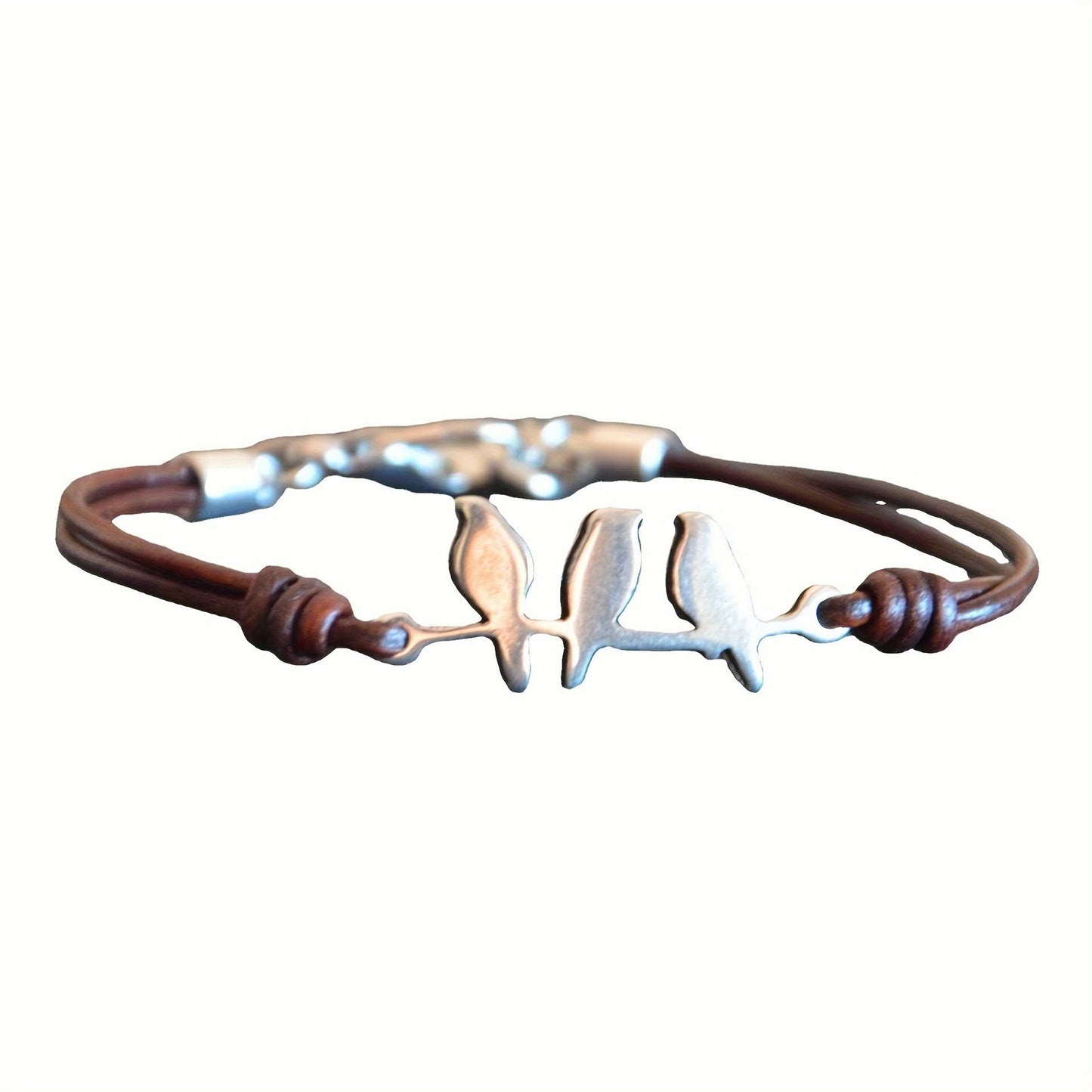 Leather Bird Bracelet, Retro Alloy Charm