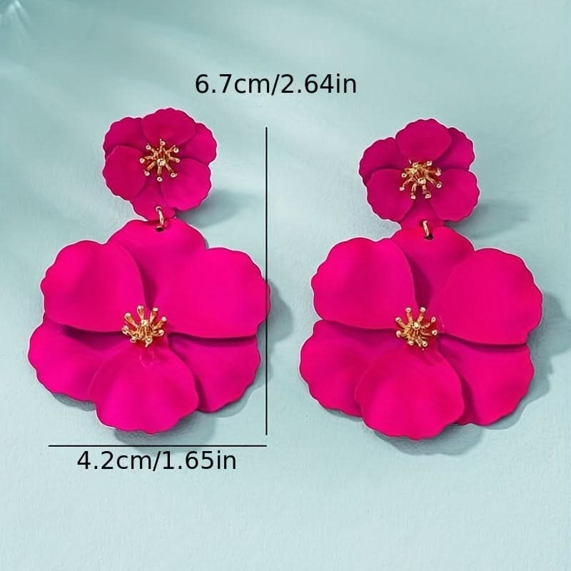 Boho Hot Pink Floral Dangle Earrings