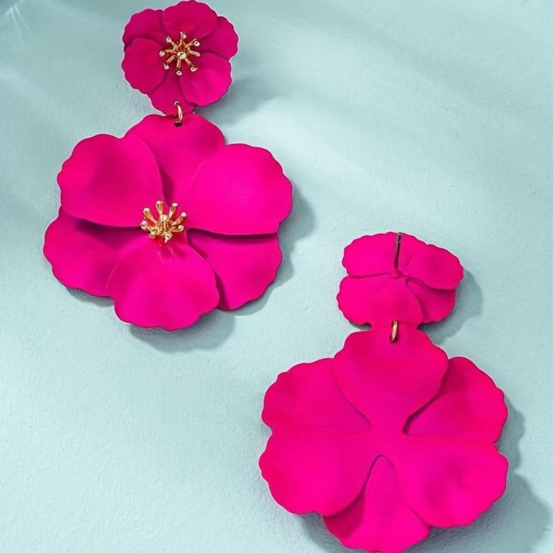 Boho Hot Pink Floral Dangle Earrings