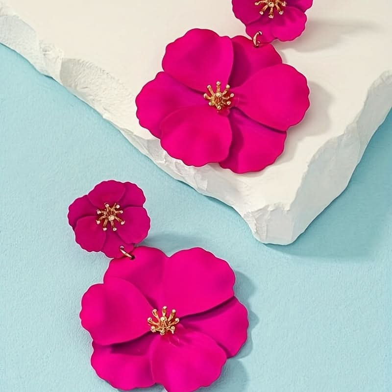 Boho Hot Pink Floral Dangle Earrings