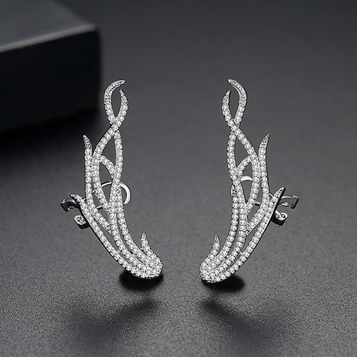 Silver Leaf Zircon Earrings – Elegant Copper Ear Clips for Women’s Fashion Jewelry