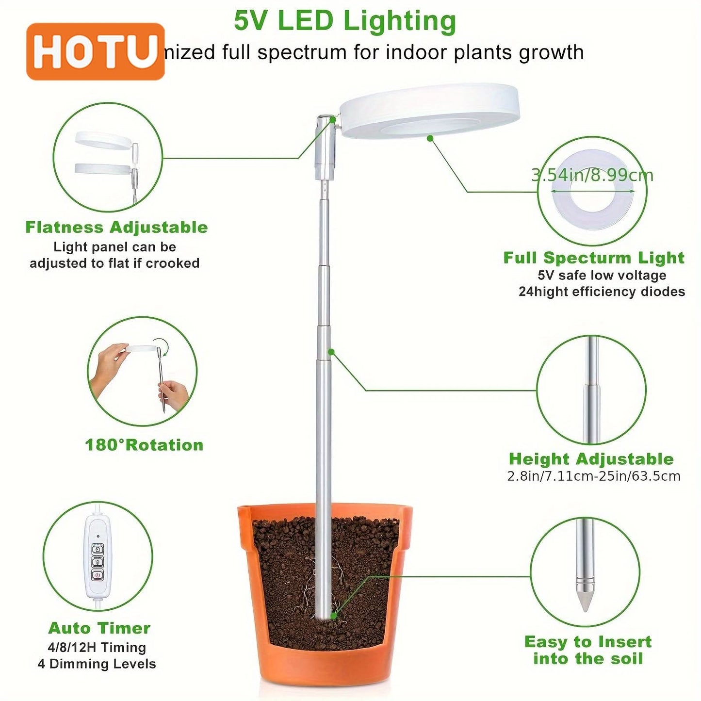 Adjustable LED Grow Light for Indoor Plants, USB