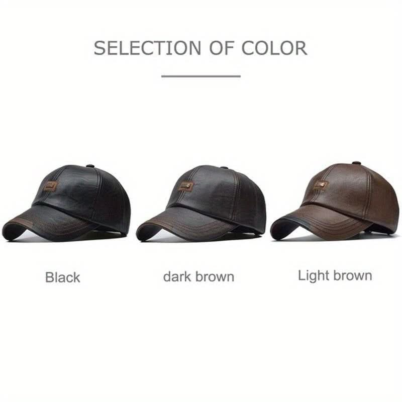 Men’s PU Leather Baseball Cap – Plus Velvet Lined Winter Hat