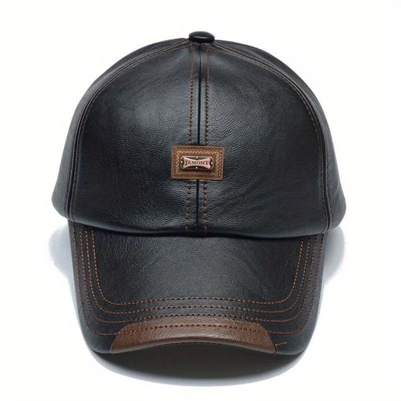 Men’s PU Leather Baseball Cap – Plus Velvet Lined Winter Hat
