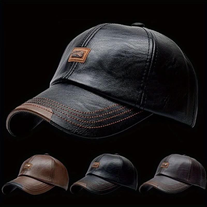 Men’s PU Leather Baseball Cap – Plus Velvet Lined Winter Hat