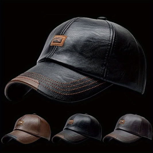 Men’s PU Leather Baseball Cap – Plus Velvet Lined Winter Hat