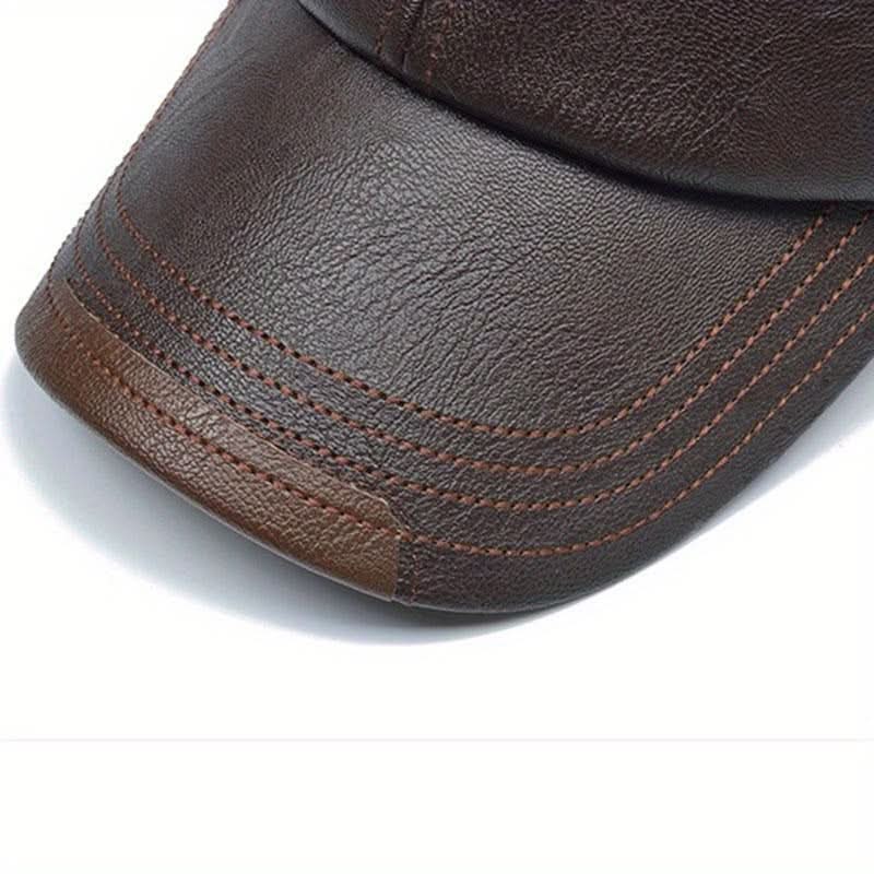 Men’s PU Leather Baseball Cap – Plus Velvet Lined Winter Hat