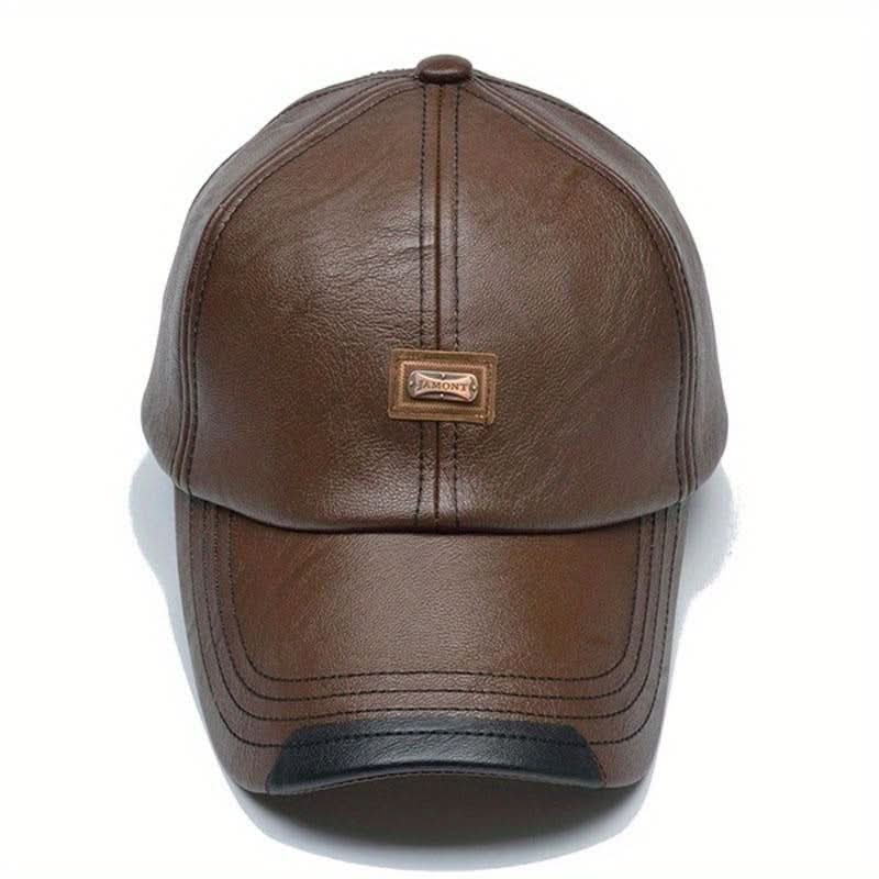Men’s PU Leather Baseball Cap – Plus Velvet Lined Winter Hat