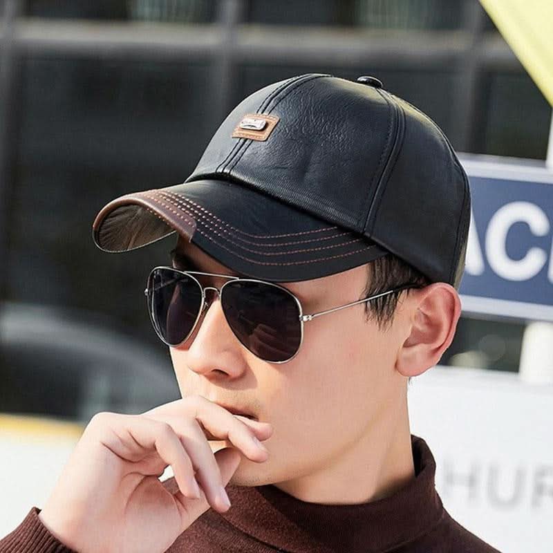 Men’s PU Leather Baseball Cap – Plus Velvet Lined Winter Hat