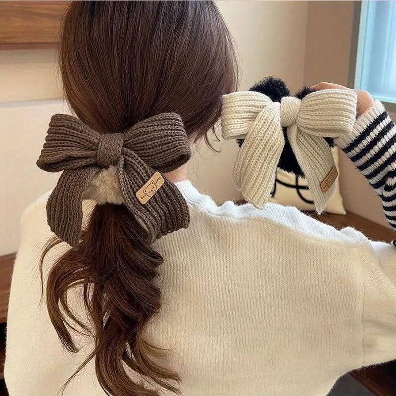 Solid Color Bow Wool Headband for Girls