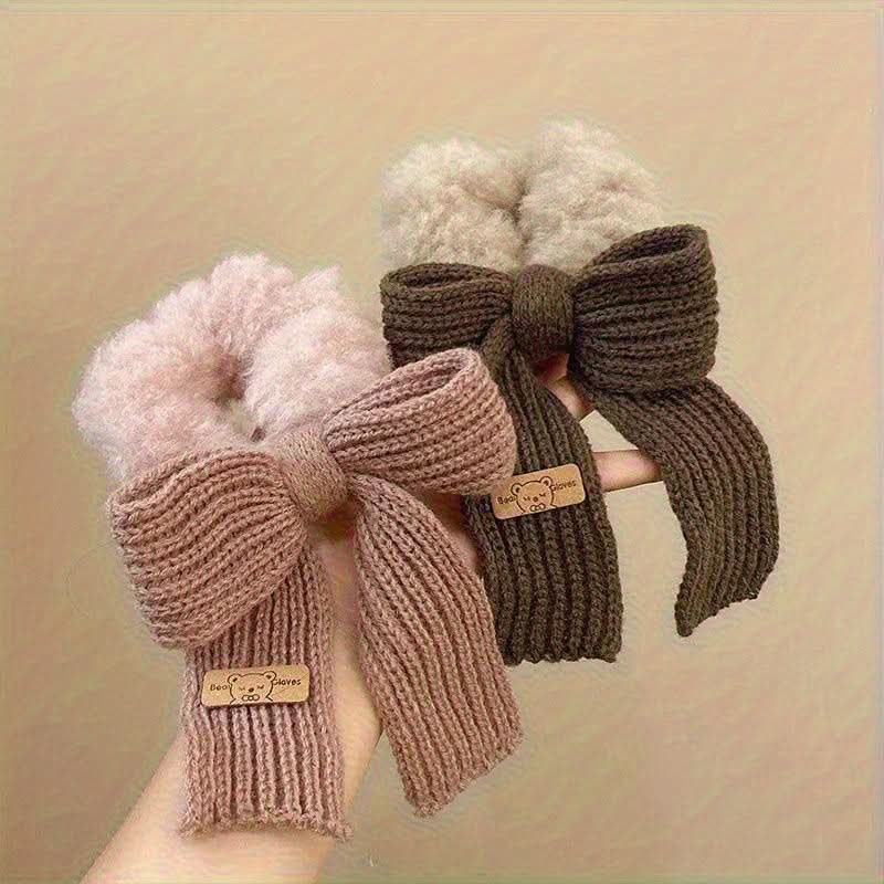 Solid Color Bow Wool Headband for Girls