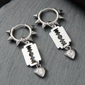 Vintage Heart Blade Hoop Earrings with Rhinestones