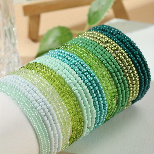 Pack of 30 pcs. Green Beaded Bracelet Set - Boho Jewelry