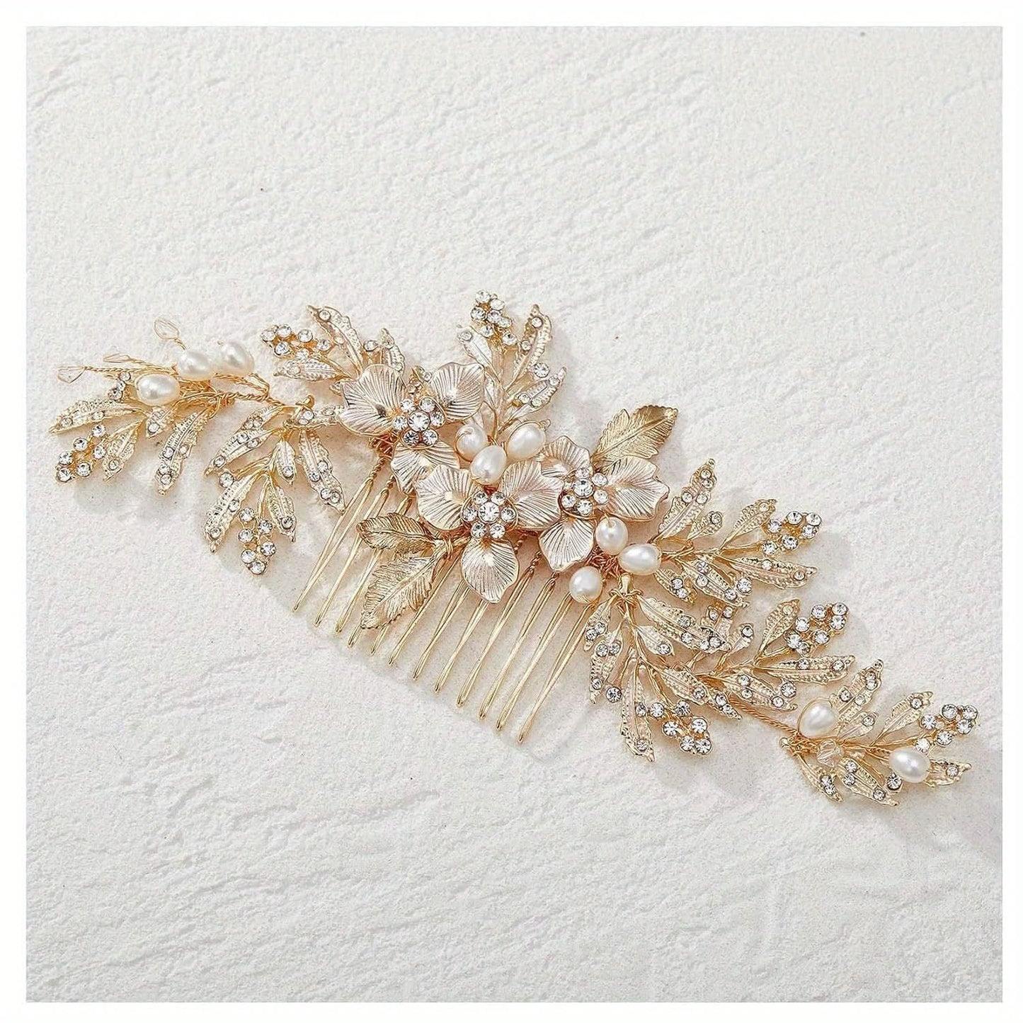 Golden Rhinestone Wedding Hair Comb for Brides