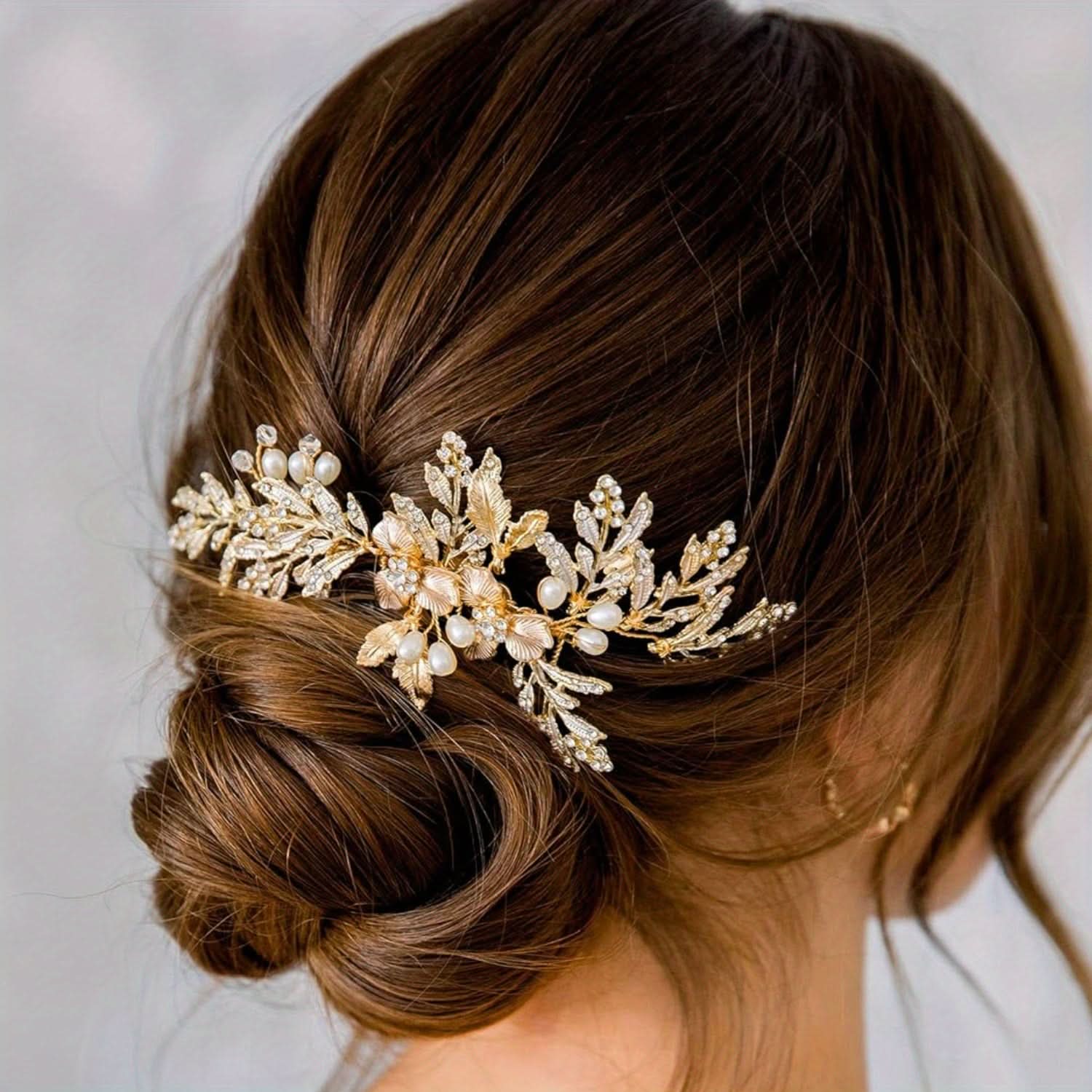 Golden Rhinestone Wedding Hair Comb for Brides
