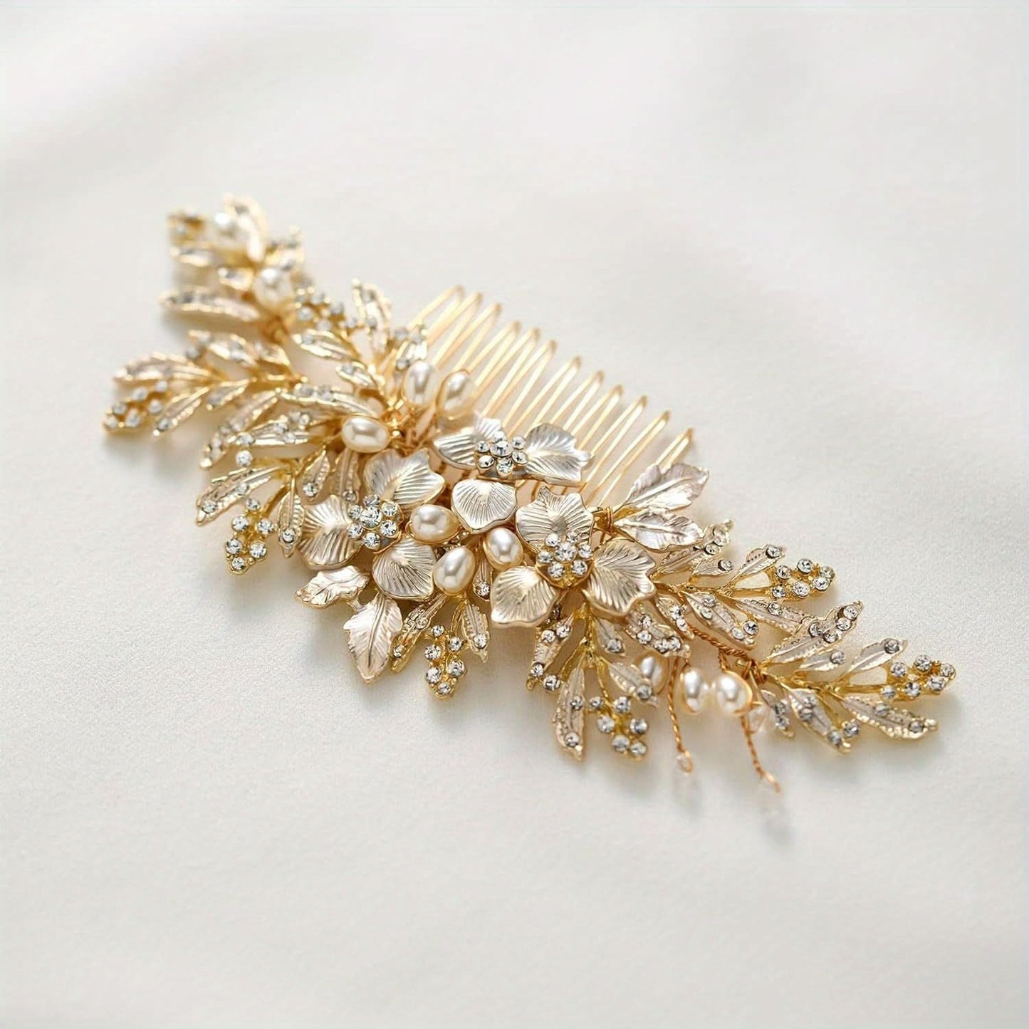 Golden Rhinestone Wedding Hair Comb for Brides