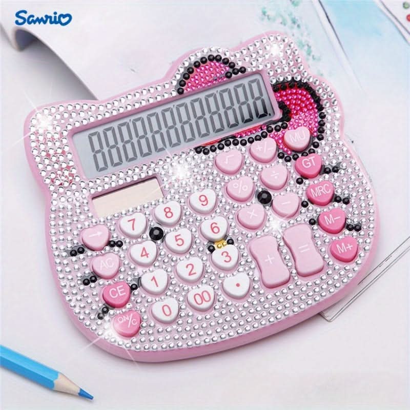 Bow Shaped Hello Kitty Crystal Diamond 12-Digit Calculator – Solar-Powered