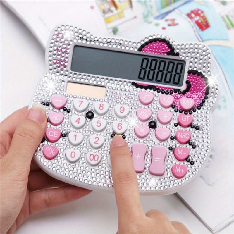 Bow Shaped Hello Kitty Crystal Diamond 12-Digit Calculator – Solar-Powered