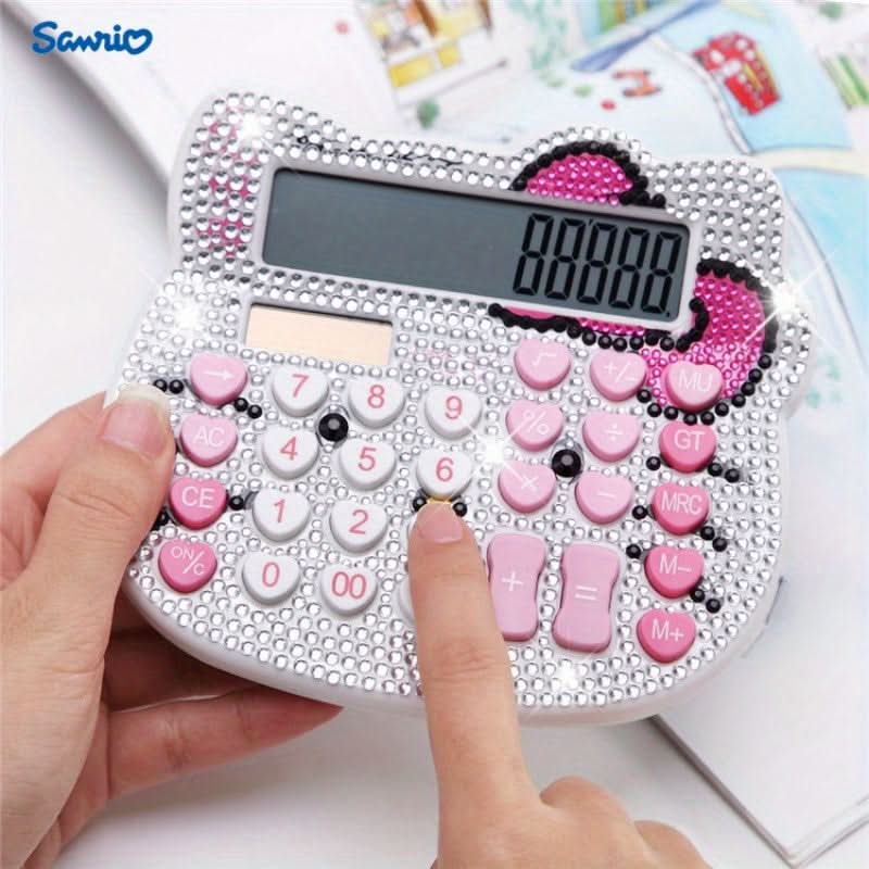 Bow Shaped Hello Kitty Crystal Diamond 12-Digit Calculator – Solar-Powered
