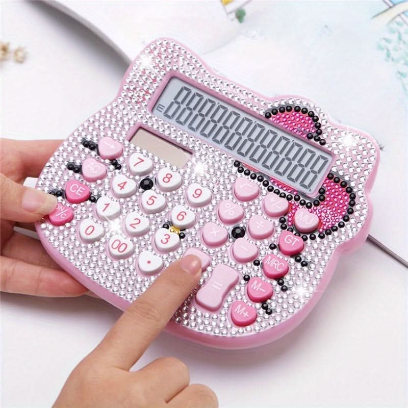 Bow Shaped Hello Kitty Crystal Diamond 12-Digit Calculator – Solar-Powered