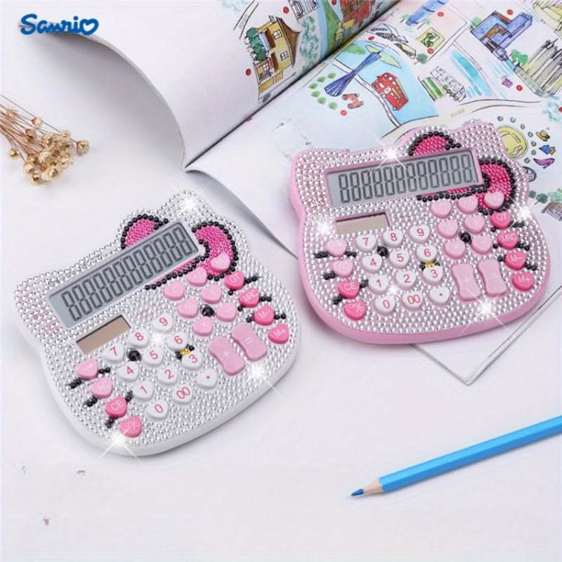 Bow Shaped Hello Kitty Crystal Diamond 12-Digit Calculator – Solar-Powered