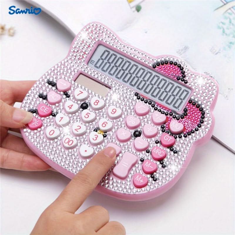 Bow Shaped Hello Kitty Crystal Diamond 12-Digit Calculator – Solar-Powered