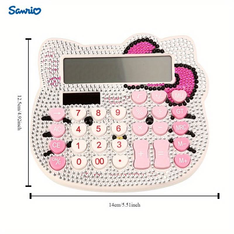 Bow Shaped Hello Kitty Crystal Diamond 12-Digit Calculator – Solar-Powered