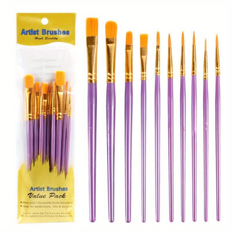 10-Piece Pearlescent Paint Brush Set for Artists