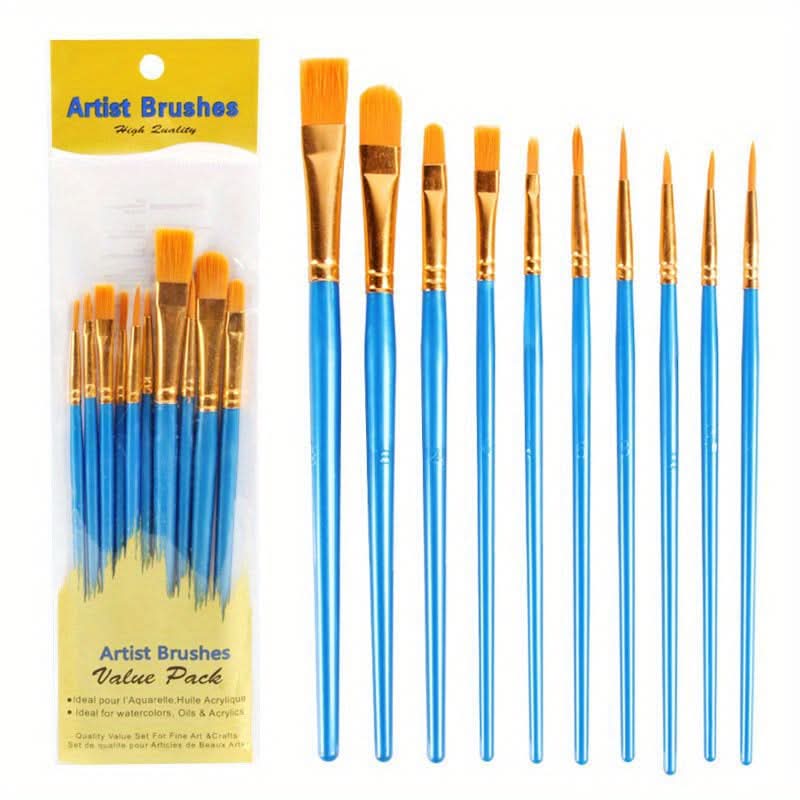 10-Piece Pearlescent Paint Brush Set for Artists