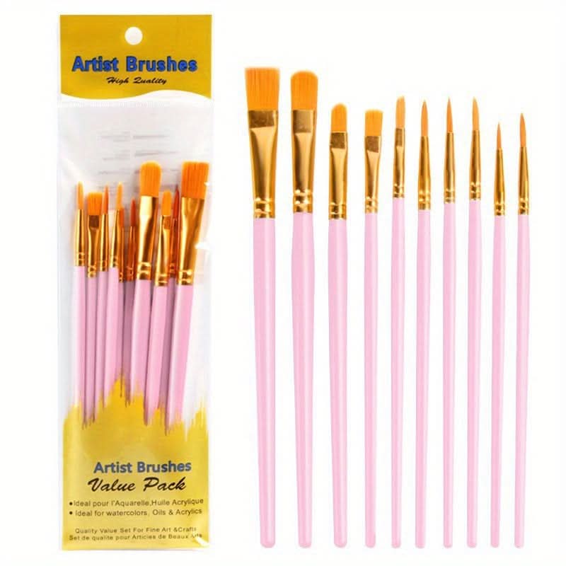 10-Piece Pearlescent Paint Brush Set for Artists