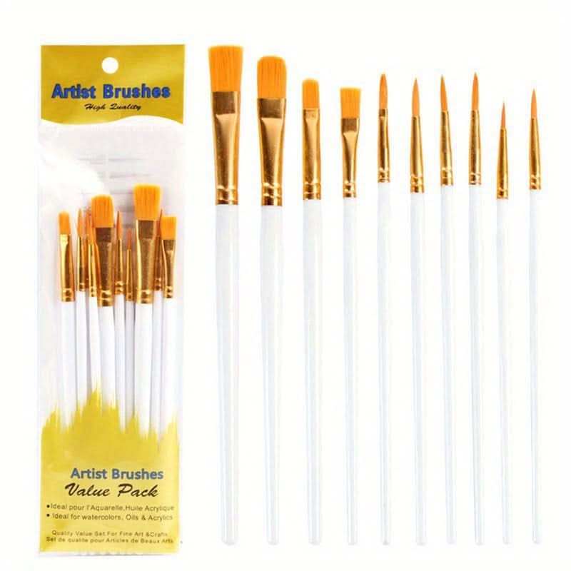10-Piece Pearlescent Paint Brush Set for Artists