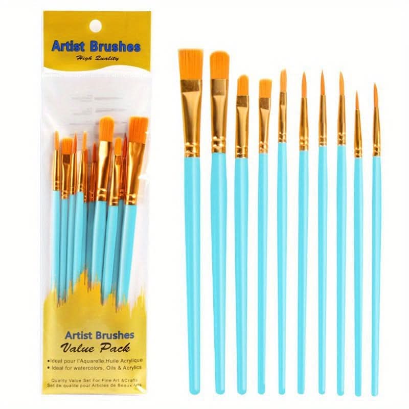 10-Piece Pearlescent Paint Brush Set for Artists
