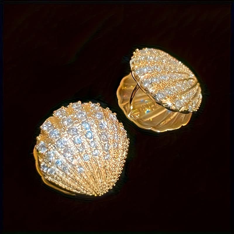 Elegant Stud Earrings with Zirconia Shell Design