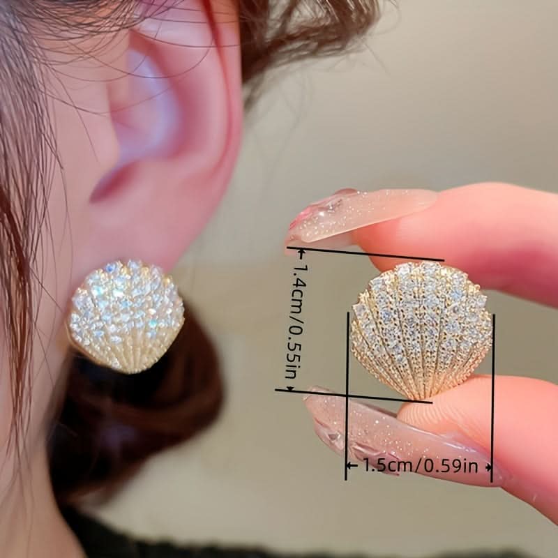 Elegant Stud Earrings with Zirconia Shell Design